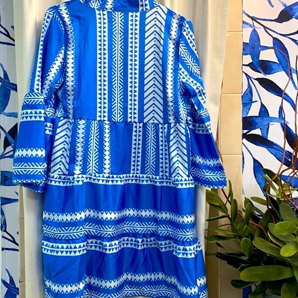 Women’s Blue & White Polyester Beach Coverup Dress - Picture 4 of 8